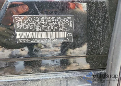 2010 Lexus Es 350 z USA, uszkodzony, nr VIN JTHBK1EG9A2408158